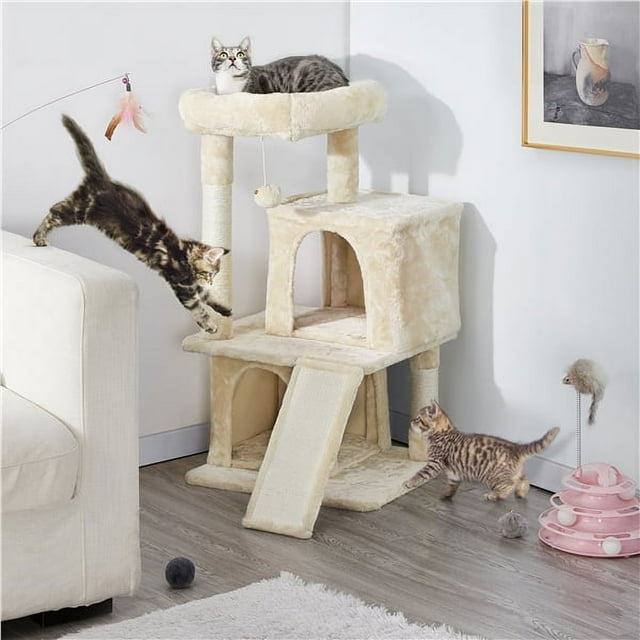 Topeakmart 36'' H Cat Tree Tower Cat House with Double Condos