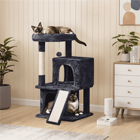 Yaheetech 36.2'' H Cat Tree Tower with Double Condos, Scratching Post, Dark Gray