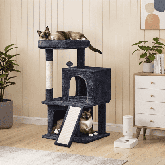 Yaheetech 36'' H Cat Tree Tower with Double Condos, Scratching Post, Dark Gray