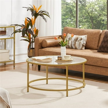 Topeakmart 36in Modern Round Glass-Top Coffee Table for Living Room, Gold