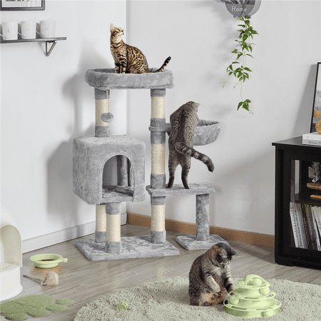Topeakmart 38? Cat Tree w/ Condo Perch Basket Scratchers, Light Gray