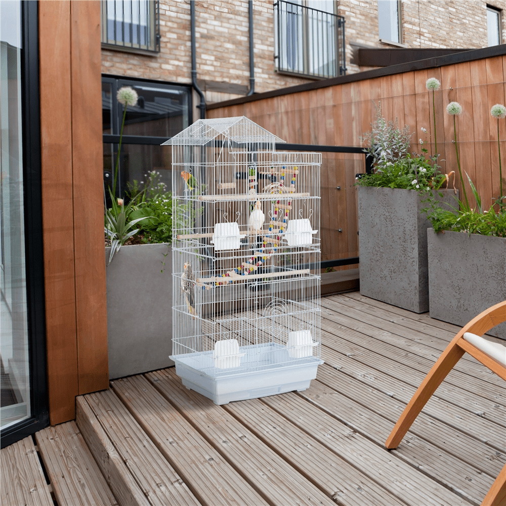 Yaheetech 39''H Metal Parrot Cage Birdcage with Toys & Swing, White