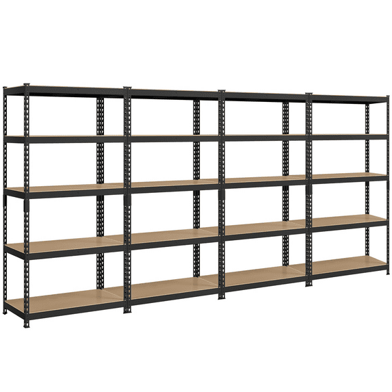 Topeakmart 4 Pieces of 5 Tiers Adjustable Metal Storage Shelving Boltless Display Stand, Black