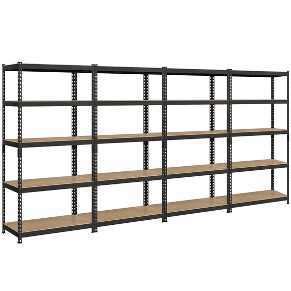 Yaheetech 4 Pieces of 5 Tiers Adjustable Metal Storage Shelving Boltless Display Stand, Black
