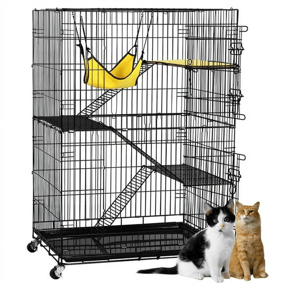 Yaheetech 4-Tier Rolling Metal Cat Cage, Black, 48", Medium