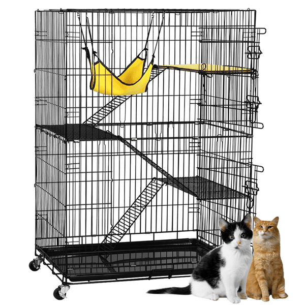 Topeakmart 4Tier Rolling Metal Cat Cage, Black, 48", Medium