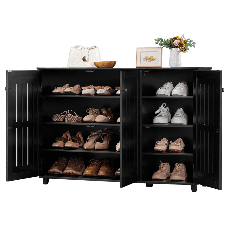 Topeakmart 4 Tier Shoe Storage Cabinet with Louvered Door for Entryway Hallway Black