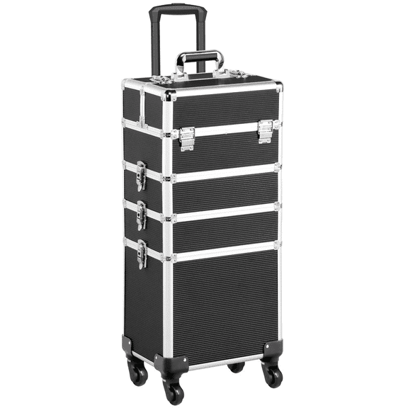 Yaheetech 4 in 1 Aluminum Rolling Cosmetic Makeup Train Cases Trolley, Black