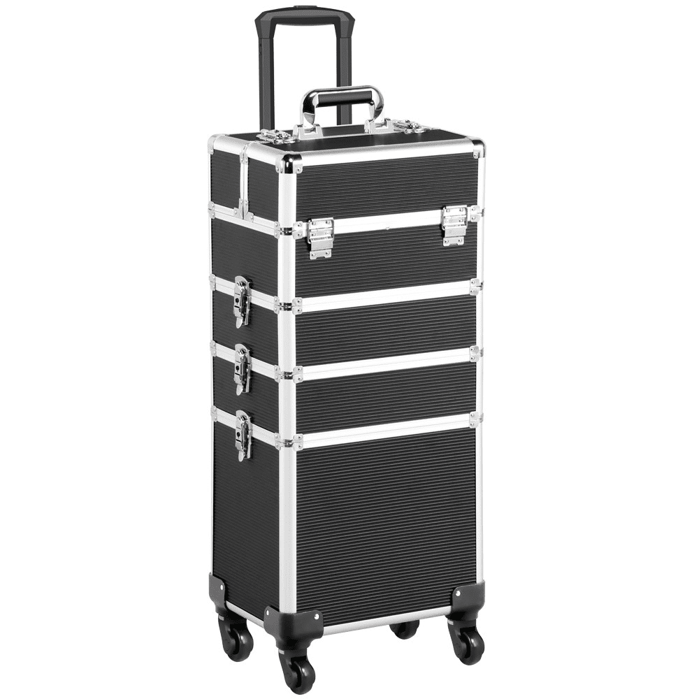 Topeakmart 4 in 1 Aluminum Rolling Cosmetic Makeup Train Cases Trolley