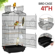 Topeakmart 41'' H Open Top Metal Bird Cage with Four Feeders, Black