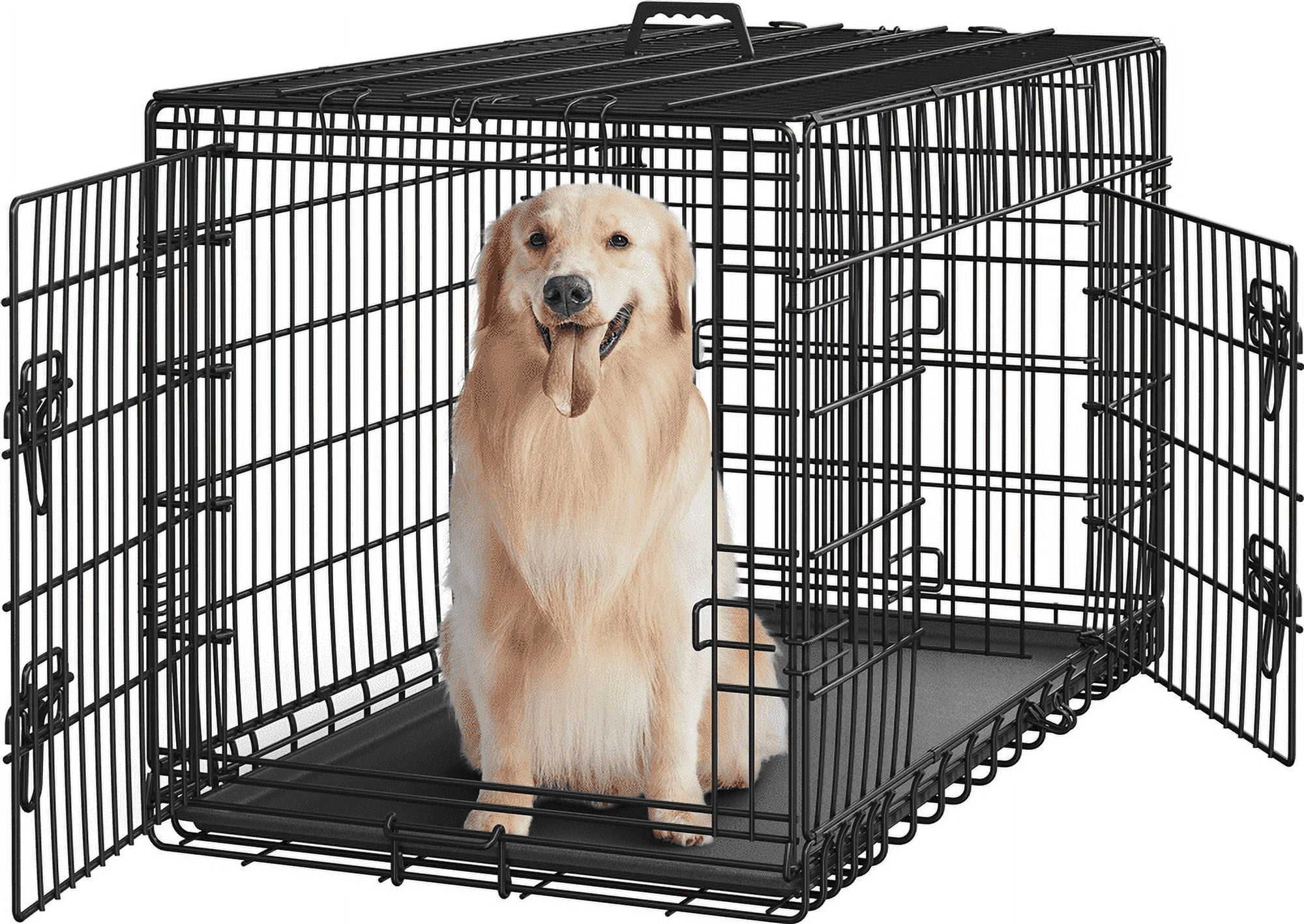 Topeakmart 42 Inch Divider Dog Crate with Pull-Out Tray for Large Dogs, Black