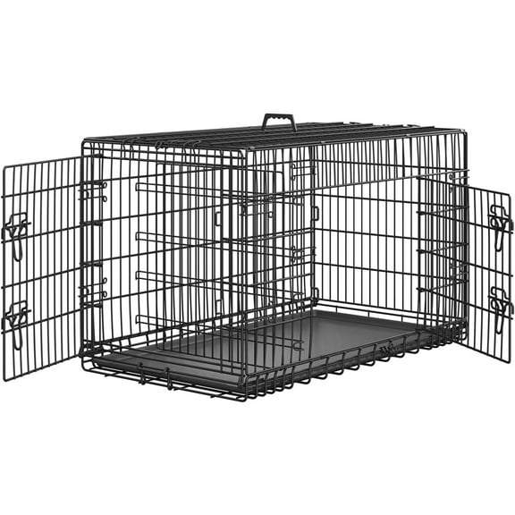 Yaheetech 42.1 Inch Dog Crate with Pull-Out Tray for Large Dogs, Black