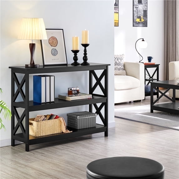 Yaheetech 42″W X Design Console Table w/ 2 Open Shelves, Black