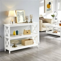 Topeakmart 42″W X Design Console Table w/ 2 Open Shelves, White