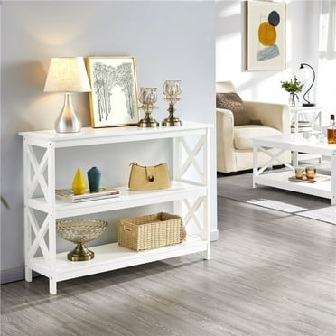 Topeakmart 42″W X Design Console Table w/ 2 Open Shelves, White
