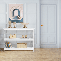 Topeakmart 41.7″W X Design Console Table w/ 2 Open Shelves, White