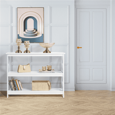 Topeakmart 42″W X Design Console Table w/ 2 Open Shelves, White