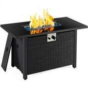 Topeakmart 43'' Propane Fire Pit Table with Tempered Glass Tabletop 50,000 BTU, Black