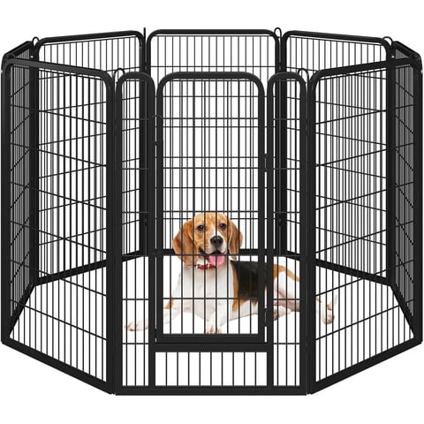 Yaheetech 47.5″ Tall 8-Panel Metal Pet Playpen with Door for Indoor and Outdoor, Black