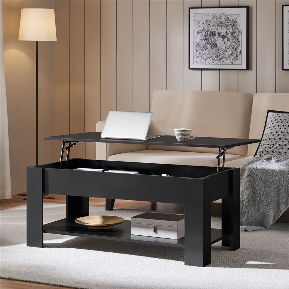 Yaheetech 47.5in Wooden Lift Top Coffee Table with Hidden Compartment for Living Room, Black