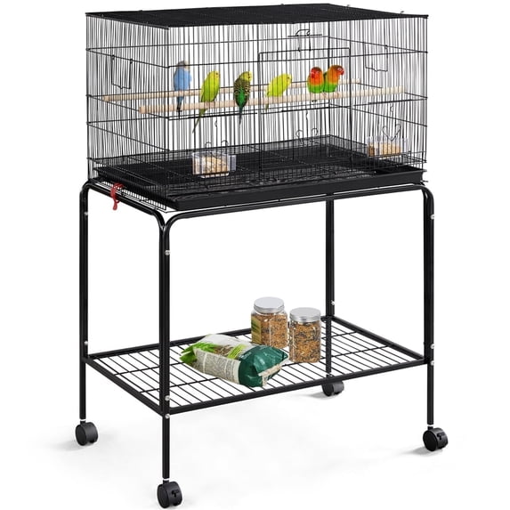 Yaheetech 47-in Flight Birdcage with Rolling Stand for Small Birds Parrots Parakeets Conures, Black