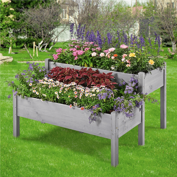 Topeakmart 47″ x 41″ x 29.5″ Gray Wood 2-Tier Planter Box