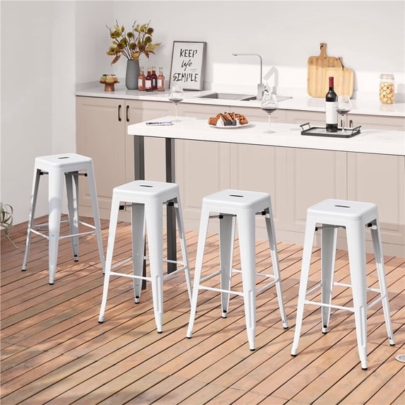 Yaheetech 4pcs 30'' Metal Bar Stools Vintage Counter Bar Stool Stackable Chairs White