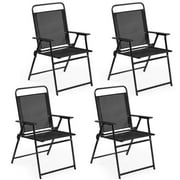 Topeakmart 4pcs Texteline Foldable Dining Chairs with Backrest for Outdoor, Black