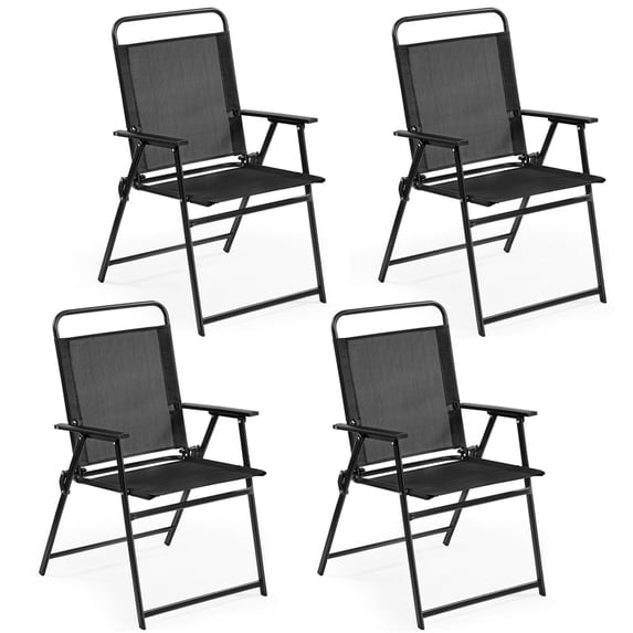 Yaheetech 4pcs Texteline Foldable Dining Chairs with Backrest for Outdoor, Black