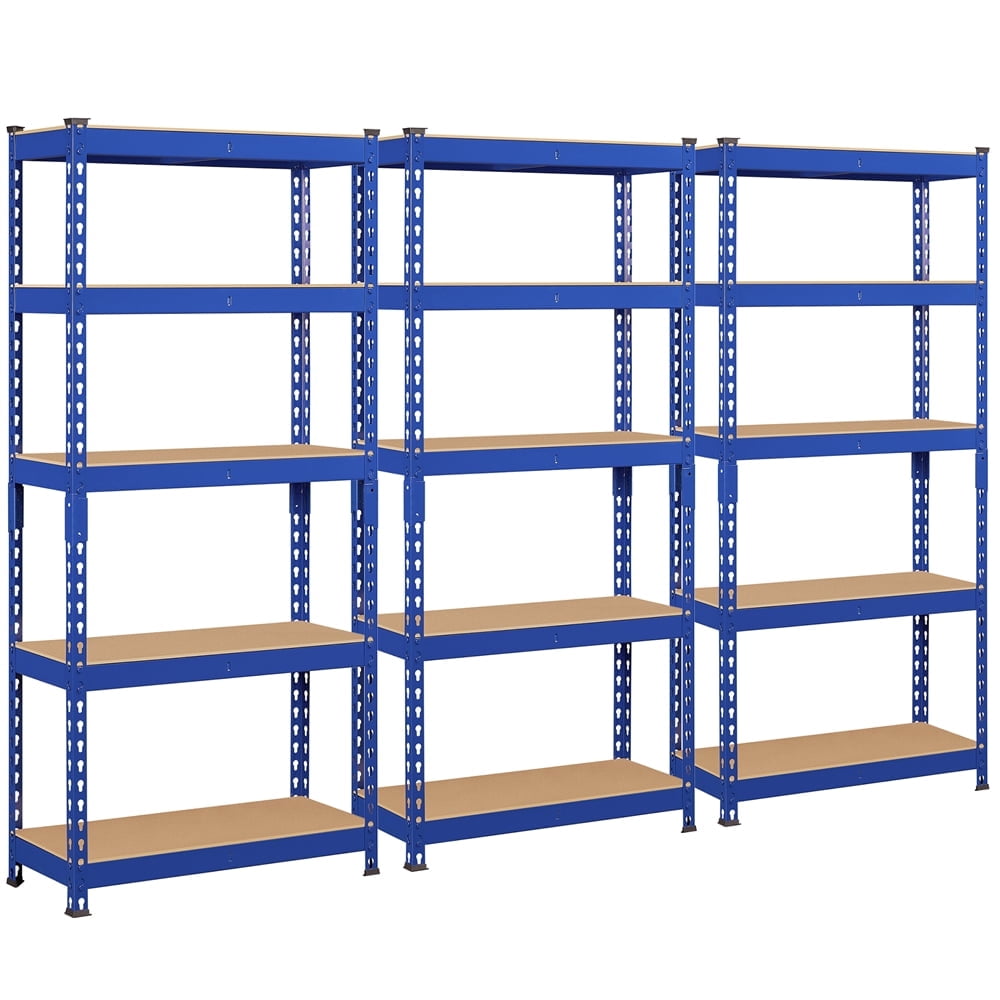 Yaheetech 5-Tier Boltless Shelf 386LB/Tier Metal Frame Set of 3,Blue