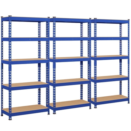 Yaheetech 5-Tier Boltless Shelf 386LB/Tier Metal Frame Set of 3,Blue