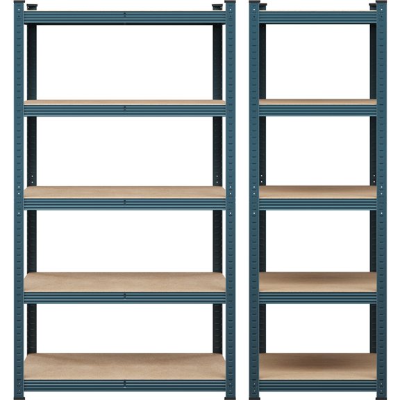 Topeakmart 5 Tier Metal Storage Rack with Adjustable Shelves, Set of 2, Neptune Blue