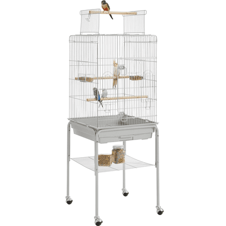 Yaheetech 53.5-inch Open Top Metal Bird Cage with Detachable Rolling Stand, Light Gray