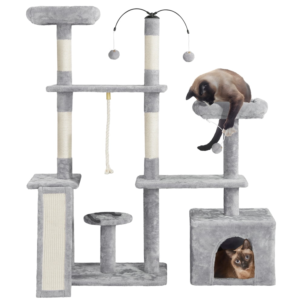 53.5'' Light Gray Sisal Cat Tree Condo with Scratching Posts