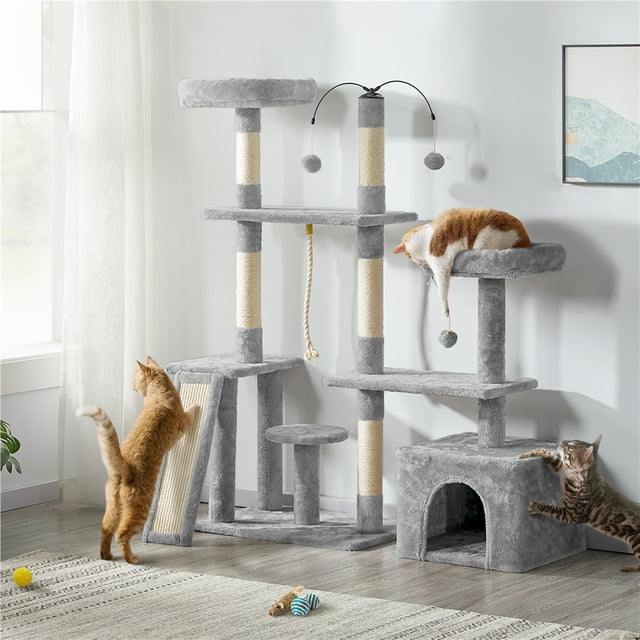 Topeakmart 53.5in Multilevel Cat Condo with Scratching Posts, Dangling