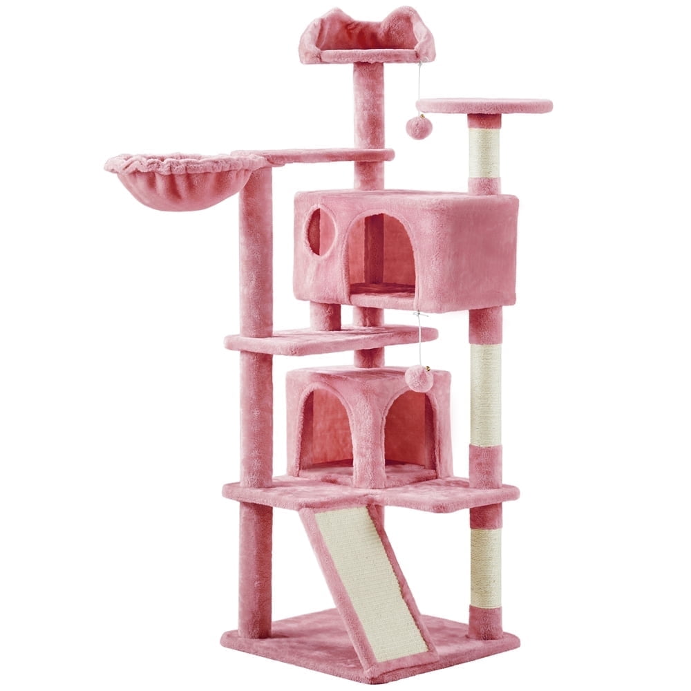 Pink Plush Multi-Level Cat Tree Tower with Sisal Posts