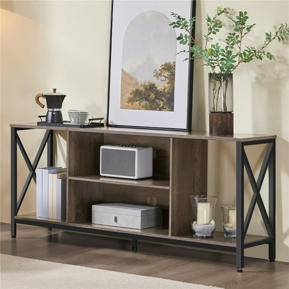 Topeakmart 55in TV Stand TV Console Table Cabinet with Storage for 55 Inch TV, Taupe Wood