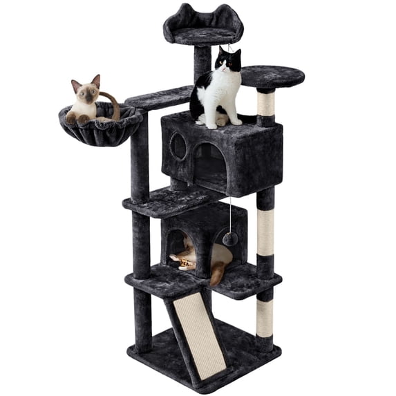 Yaheetech 57.5" Cat Tree Tower Cat Tree with 2 Condos, Scratching Posts, Ramp,Black