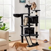 Yaheetech 57.5" Cat Tree Tower Cat Tree with 2 Condos, Scratching Posts, Ramp,Black