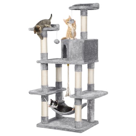 Topeakmart 59-in Cat Tree & Condo Scratching Post Tower, Light Gray