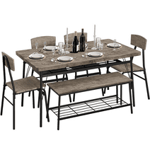 Topeakmart 6-Piece Wood Dining Set with 1 Table, 4 Chairs and 1 Bench, Drift Brown