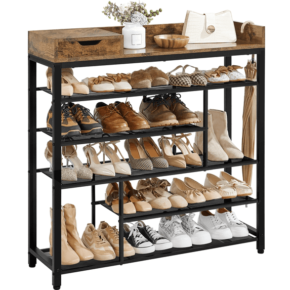 Yaheetech 6-Tier Shoes Rack Shelf Organizer with Storage Box Rustic Brown