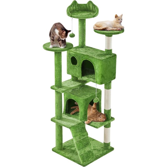 Topeakmart 61in Cat Tree Tower Condo with 2 Cozy Cat Condos Ladder and