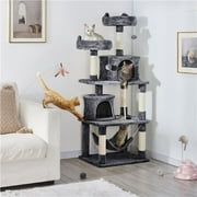 Topeakmart 62.2'' H Multi Level Cat Tree Tower with Condos Foam-Padded Perches, Dark Gray