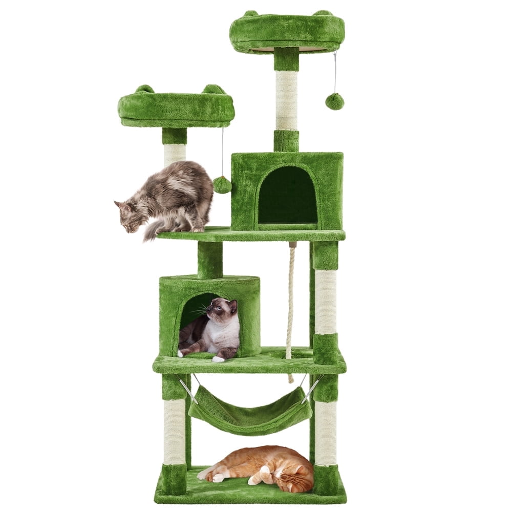 Yaheetech 62"H Multi Level Cat Tree Tower with Condos, Foam-Padded Perches, Green