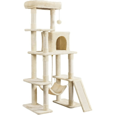 Topeakmart 62.6? Multi-Level Cat Tree with Condo, Hammock & Scratching Posts, Beige