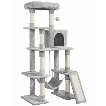 Topeakmart 62.6? Multi-Level Cat Tree with Condo, Hammock & Scratching Posts, Light Gray