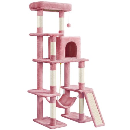 Topeakmart 62.6? Multi-Level Cat Tree with Condo, Hammock & Scratching Posts, Pink