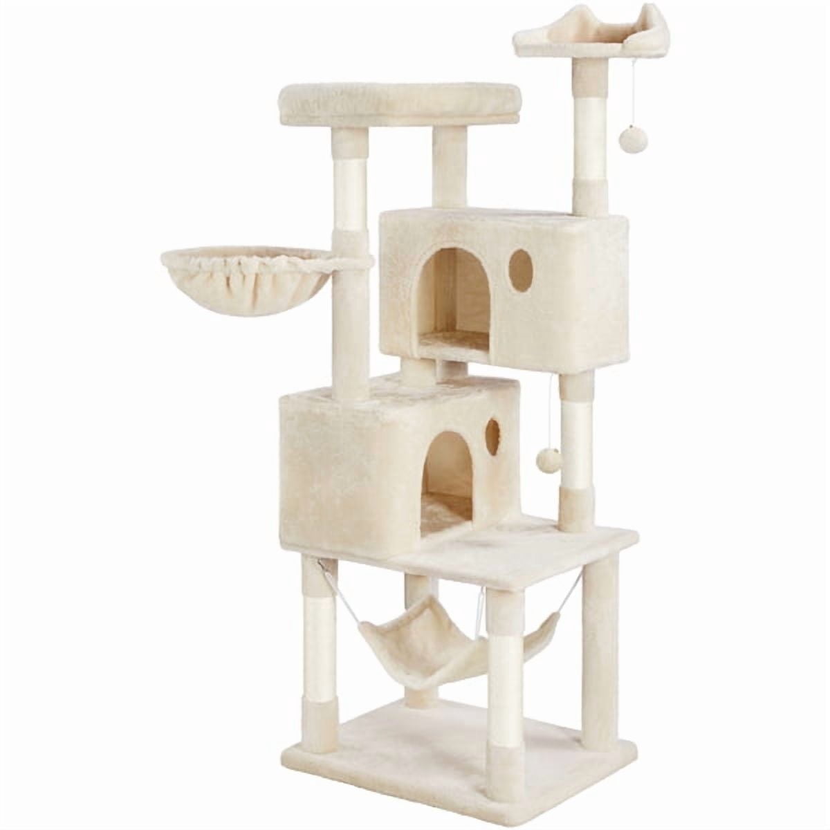 Yaheetech 64.5in Multi-level Large Cat Tree Condo Tower with Hammock Scratching Posts & Hammock, Beige