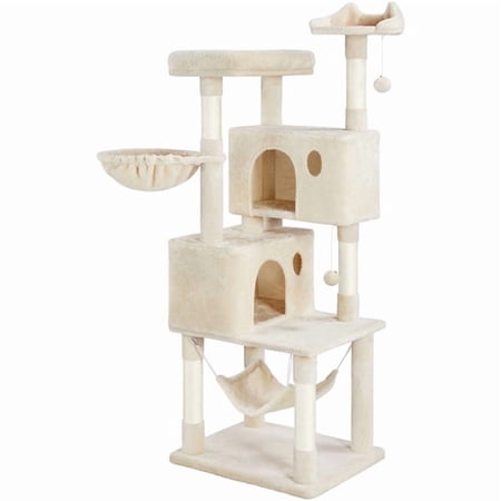 Yaheetech 64.5in Multi-level Large Cat Tree Condo Tower with Hammock Scratching Posts & Hammock, Beige